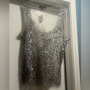 Marianne Sparkling Silver Sheer Sequin Plus Size Tank Top